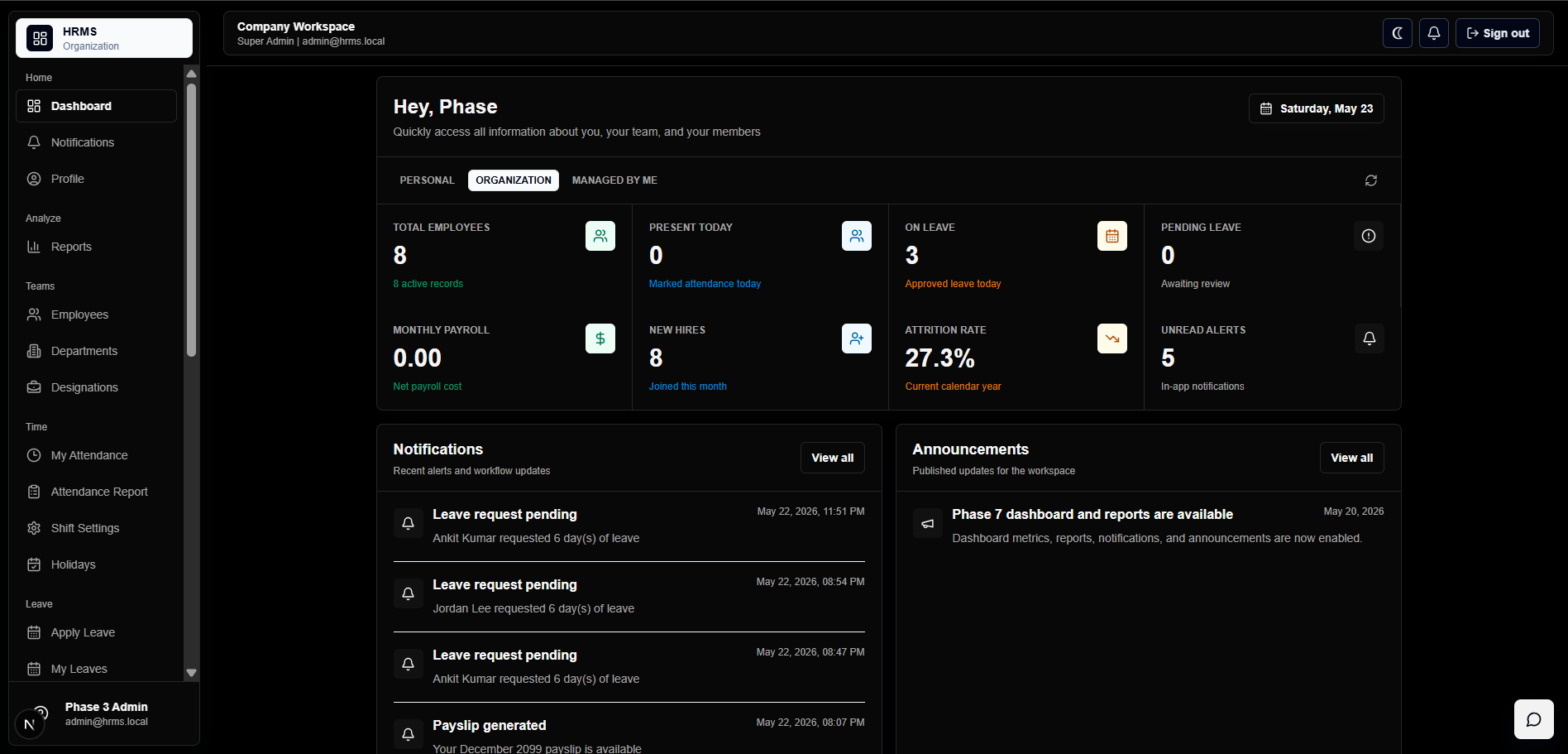 HRMS - Full-Stack Human Resource Management System